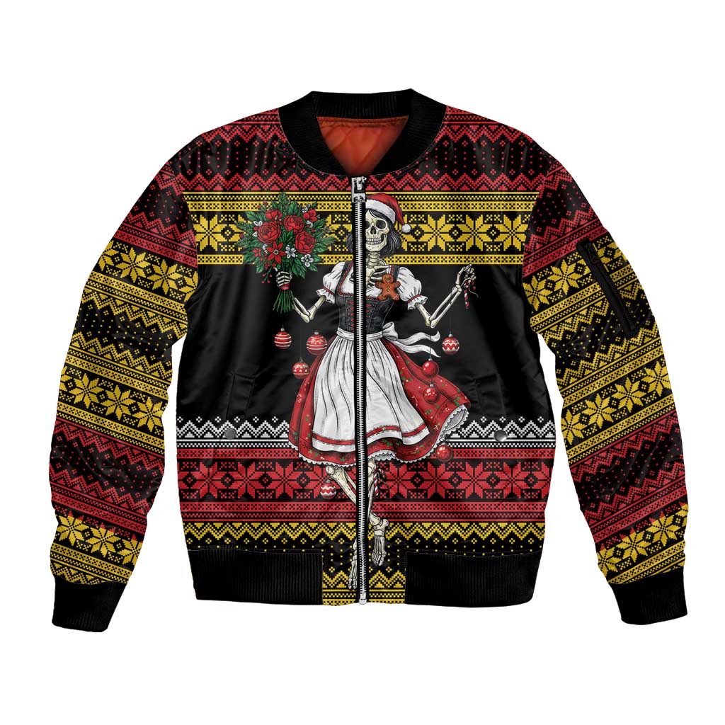 Dirndl Skeleton Dance Sleeve Zip Bomber Jacket Bavarian Gothic Christmas - Wonder Print Shop