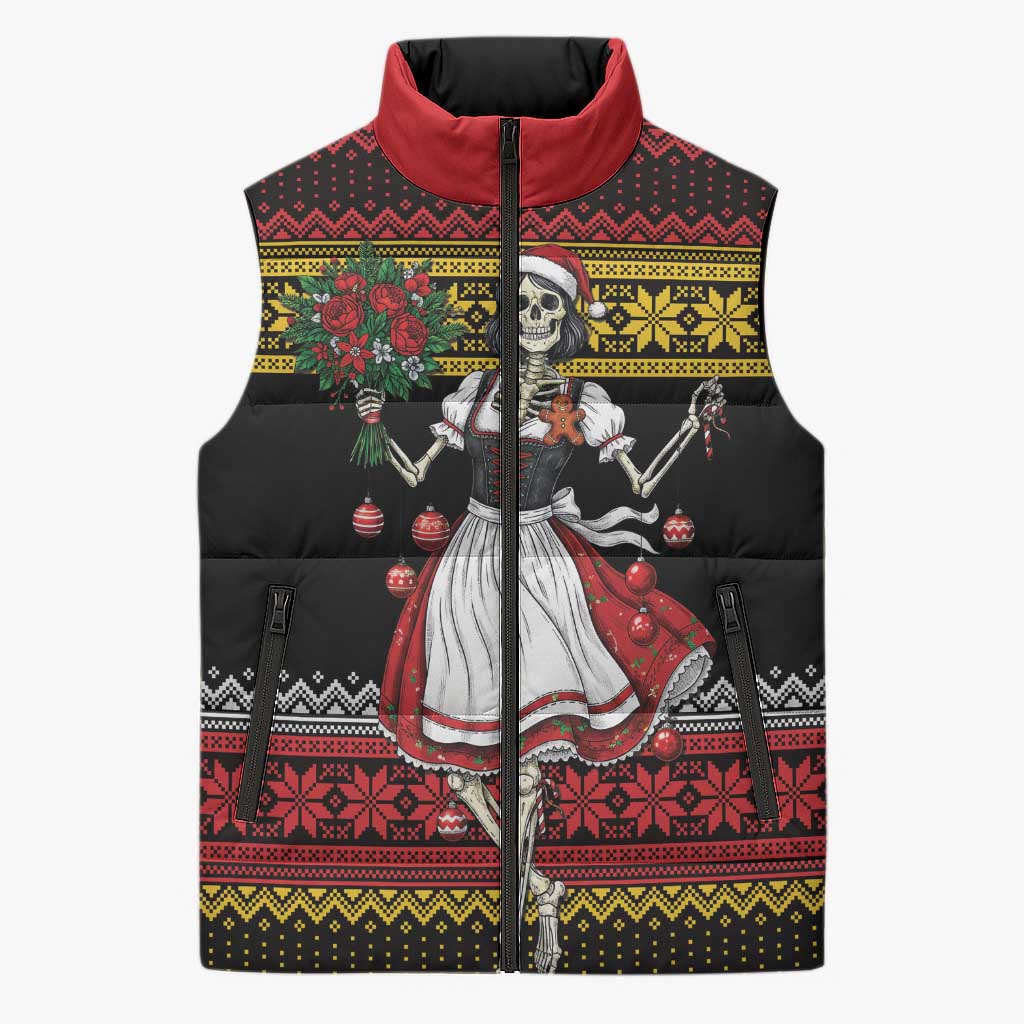 Dirndl Skeleton Dance Sleeveless Puffer Jacket Bavarian Gothic Christmas - Wonder Print Shop