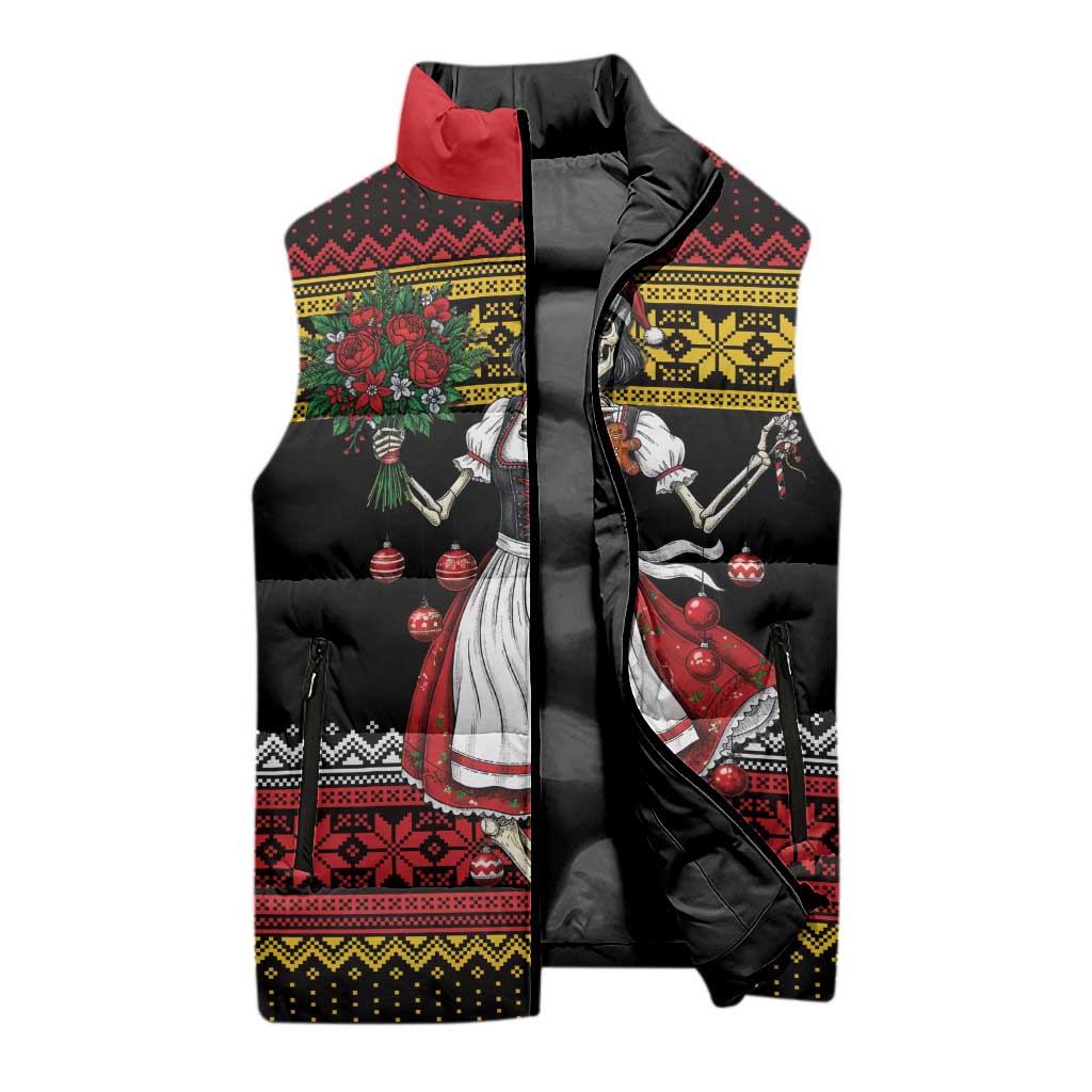 Dirndl Skeleton Dance Sleeveless Puffer Jacket Bavarian Gothic Christmas - Wonder Print Shop