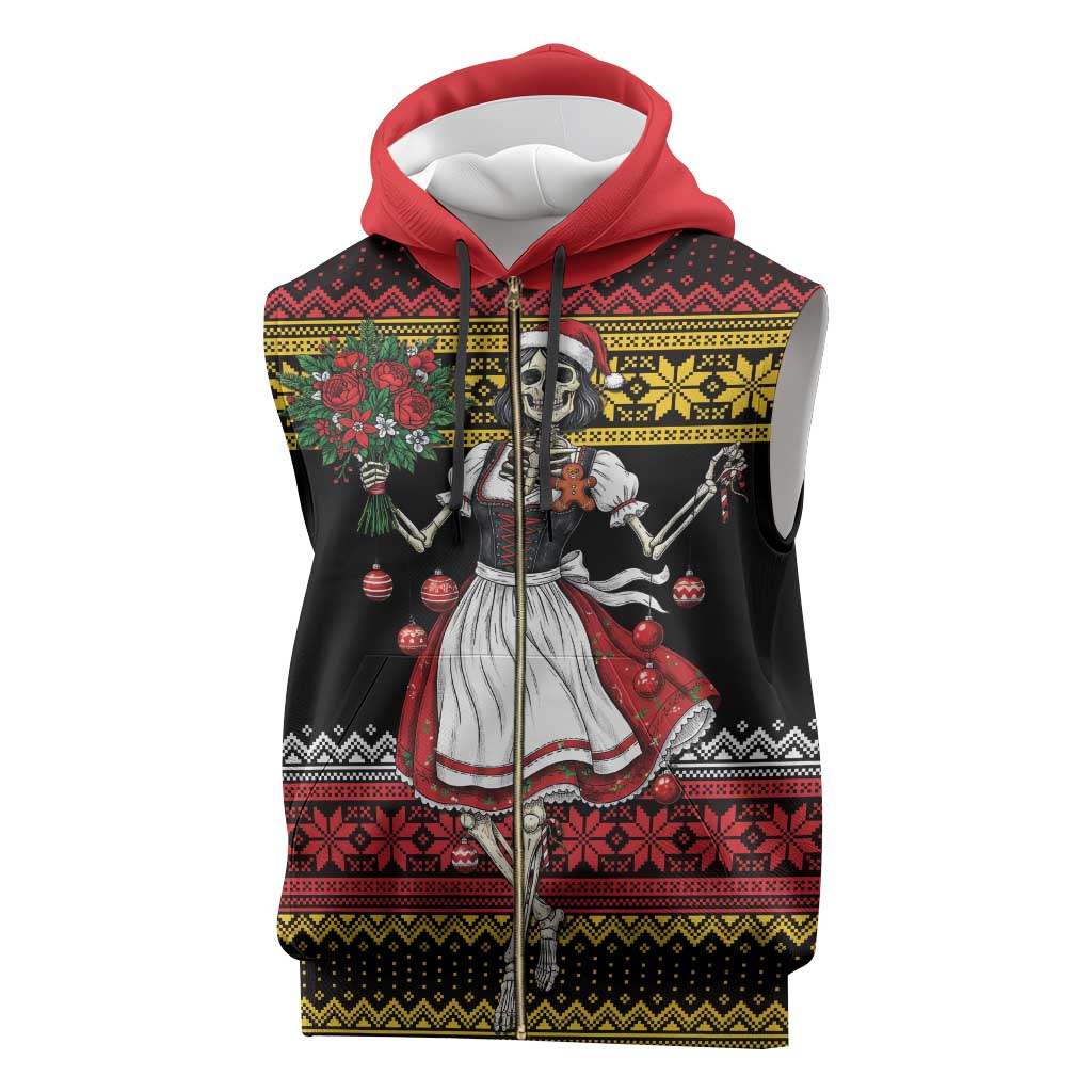 Dirndl Skeleton Dance Sleeveless Zip Hoodie Bavarian Gothic Christmas - Wonder Print Shop