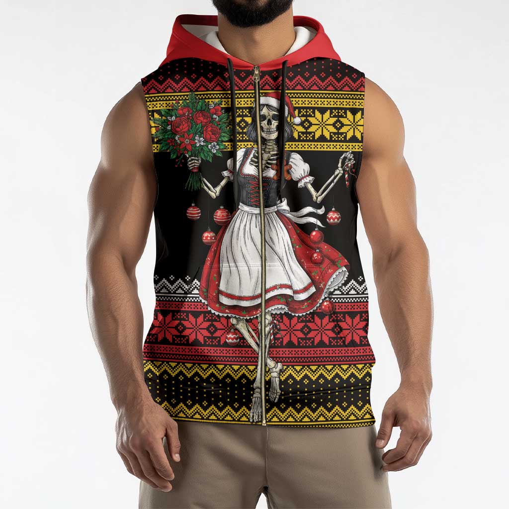 Dirndl Skeleton Dance Sleeveless Zip Hoodie Bavarian Gothic Christmas - Wonder Print Shop