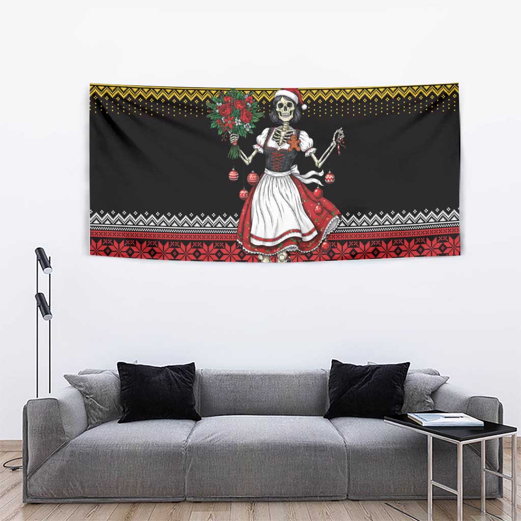 Dirndl Skeleton Dance Tapestry Bavarian Gothic Christmas - Wonder Print Shop