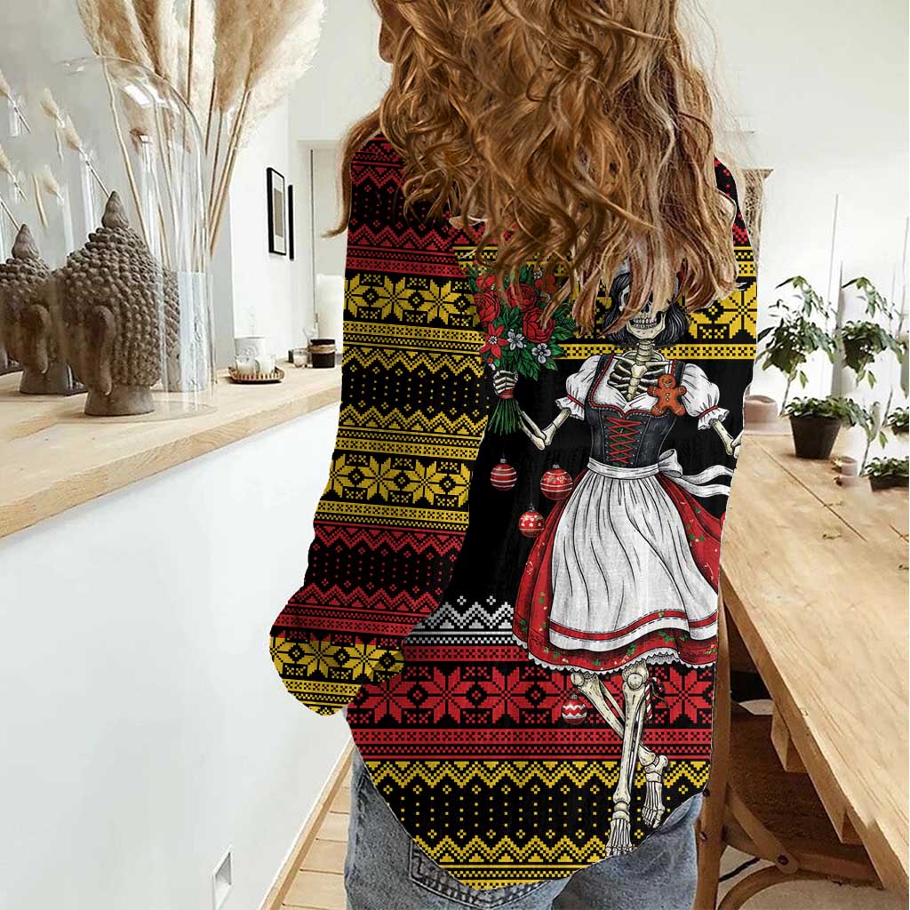 Dirndl Skeleton Dance Women Casual Shirt Bavarian Gothic Christmas - Wonder Print Shop