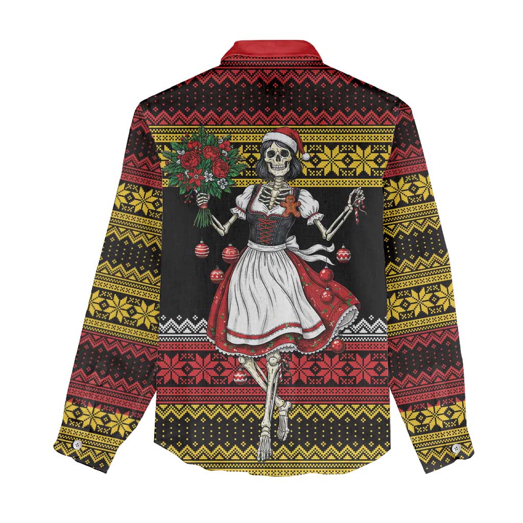 Dirndl Skeleton Dance Women Casual Shirt Bavarian Gothic Christmas - Wonder Print Shop