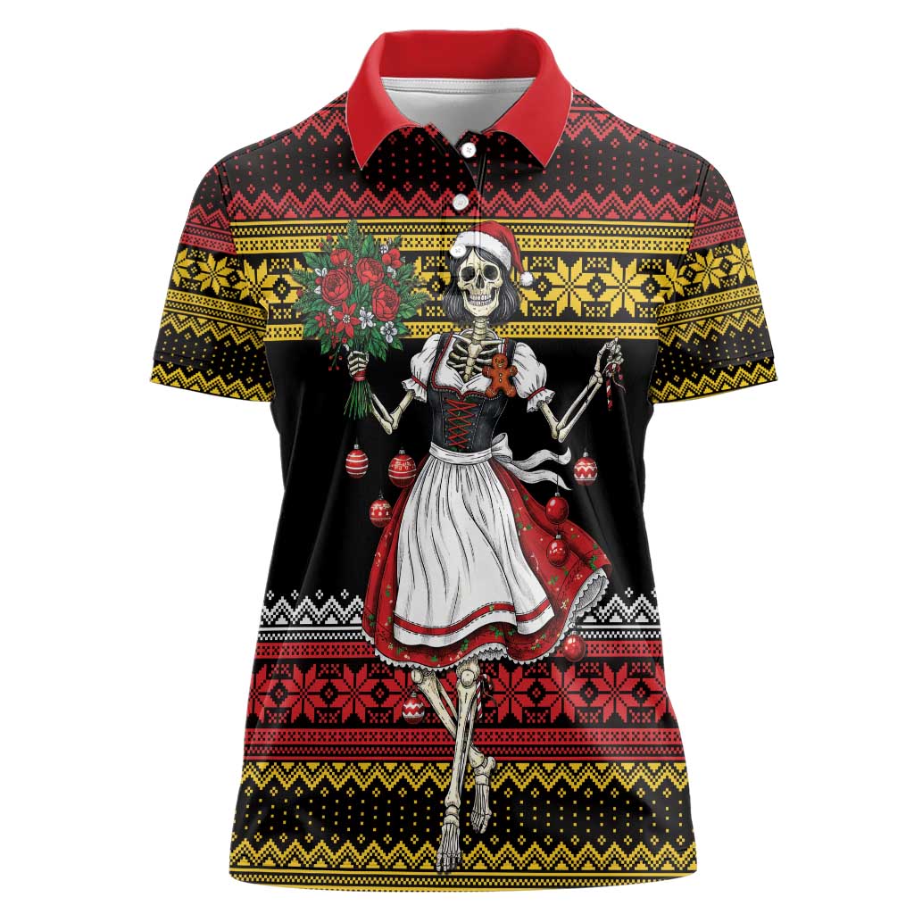 Dirndl Skeleton Dance Women Polo Shirt Bavarian Gothic Christmas - Wonder Print Shop