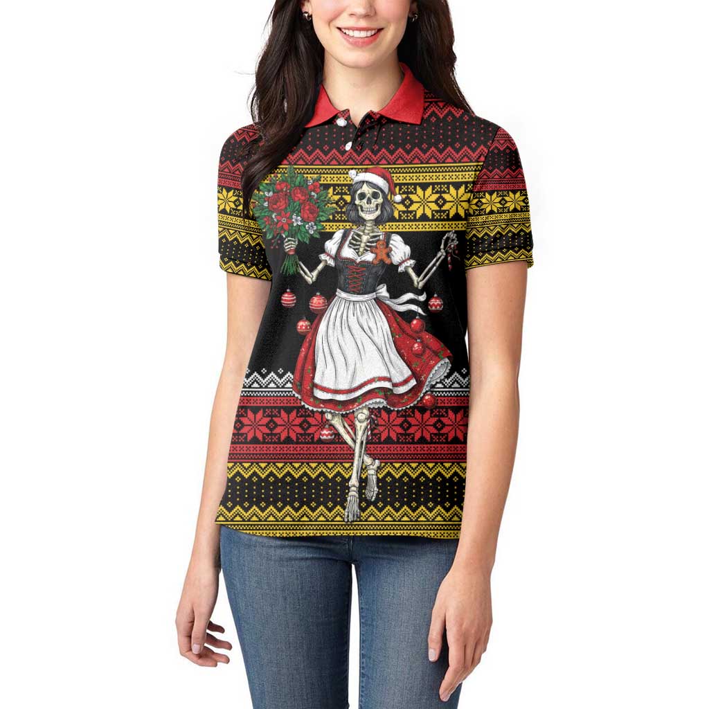Dirndl Skeleton Dance Women Polo Shirt Bavarian Gothic Christmas - Wonder Print Shop