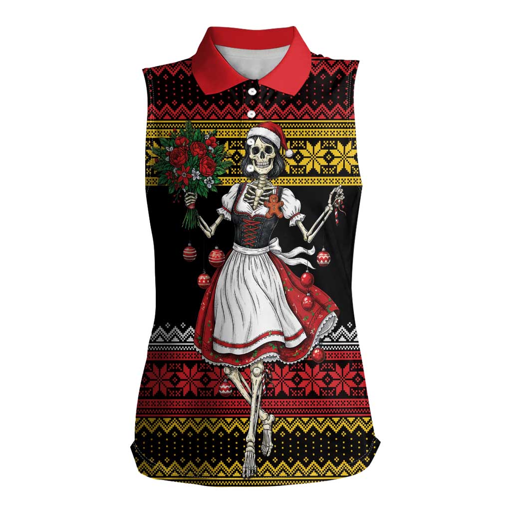 Dirndl Skeleton Dance Women Sleeveless Polo Shirt Bavarian Gothic Christmas - Wonder Print Shop