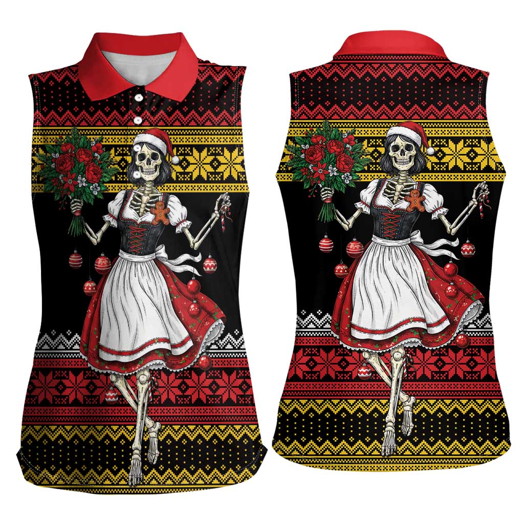 Dirndl Skeleton Dance Women Sleeveless Polo Shirt Bavarian Gothic Christmas - Wonder Print Shop