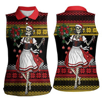 Dirndl Skeleton Dance Women Sleeveless Polo Shirt Bavarian Gothic Christmas - Wonder Print Shop