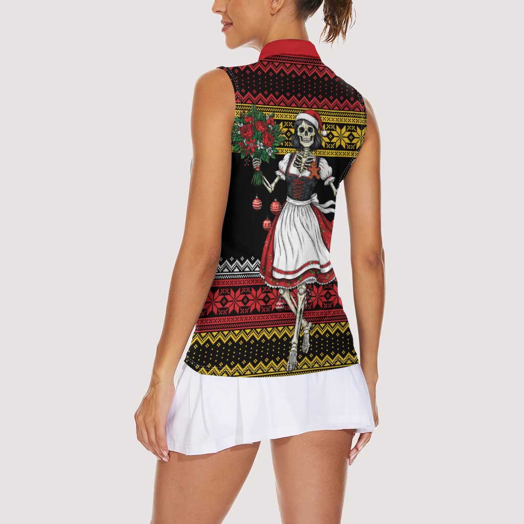 Dirndl Skeleton Dance Women Sleeveless Polo Shirt Bavarian Gothic Christmas - Wonder Print Shop
