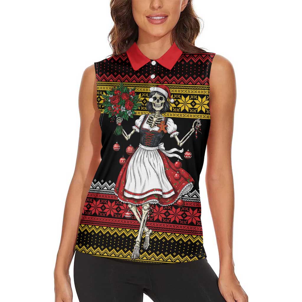 Dirndl Skeleton Dance Women Sleeveless Polo Shirt Bavarian Gothic Christmas - Wonder Print Shop