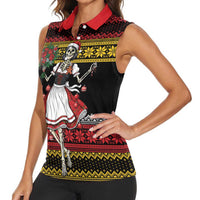 Dirndl Skeleton Dance Women Sleeveless Polo Shirt Bavarian Gothic Christmas - Wonder Print Shop