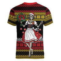 Dirndl Skeleton Dance Women V-Neck T-Shirt Bavarian Gothic Christmas - Wonder Print Shop