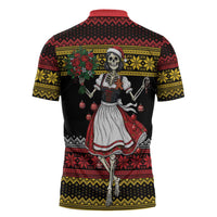 Dirndl Skeleton Dance Zipper Polo Shirt Bavarian Gothic Christmas - Wonder Print Shop