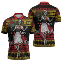 Dirndl Skeleton Dance Zipper Polo Shirt Bavarian Gothic Christmas - Wonder Print Shop
