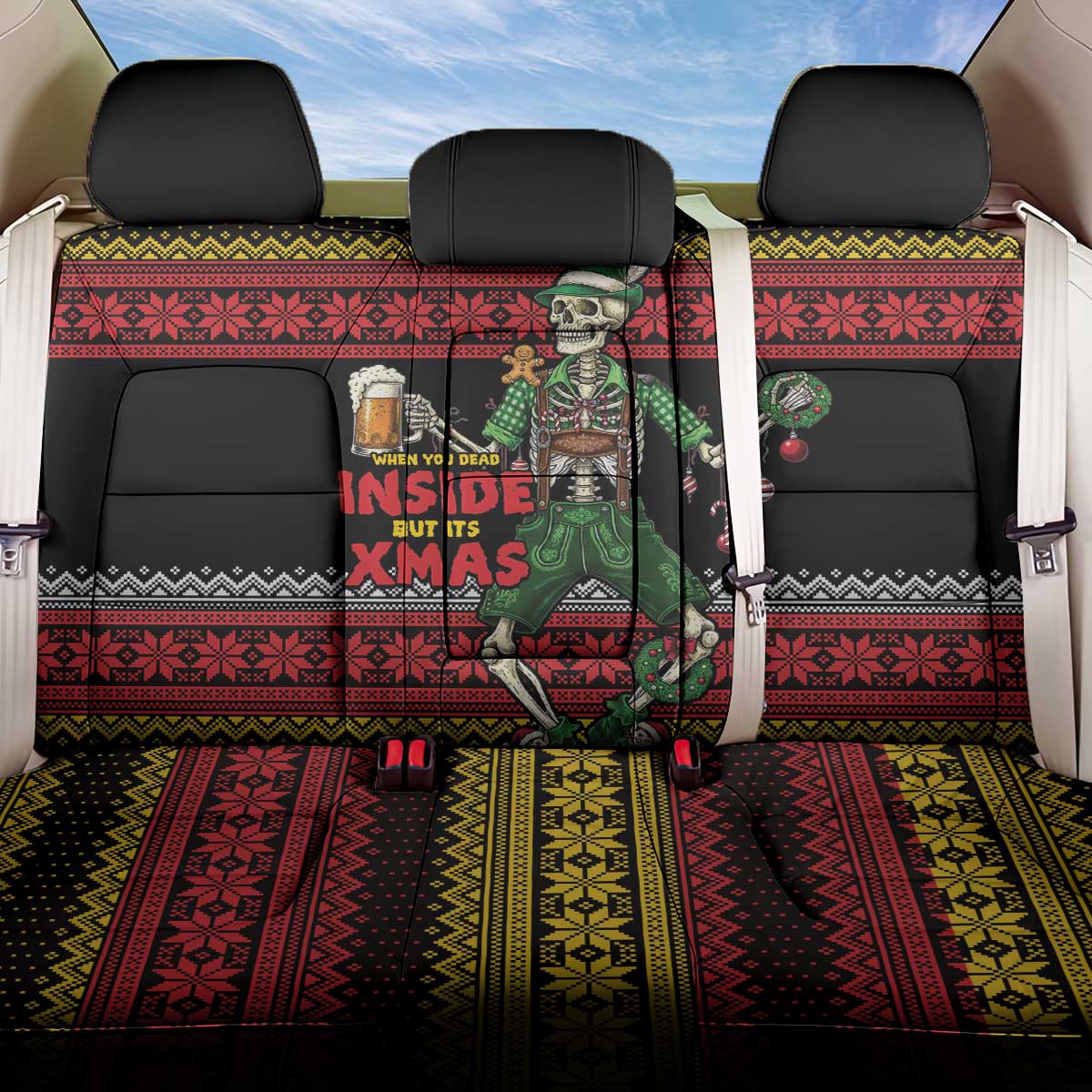 Lederhosen Skeleton Dance Back Car Seat Cover Bavarian Gothic Christmas - Wonder Print Shop