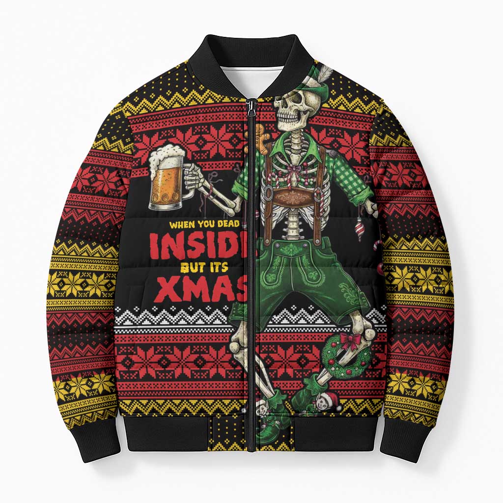 Lederhosen Skeleton Dance Bomber Puffer Jacket Bavarian Gothic Christmas - Wonder Print Shop