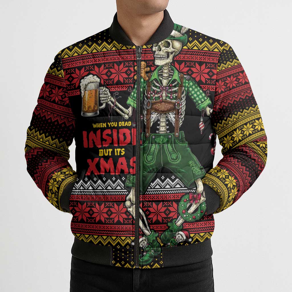 Lederhosen Skeleton Dance Bomber Puffer Jacket Bavarian Gothic Christmas - Wonder Print Shop
