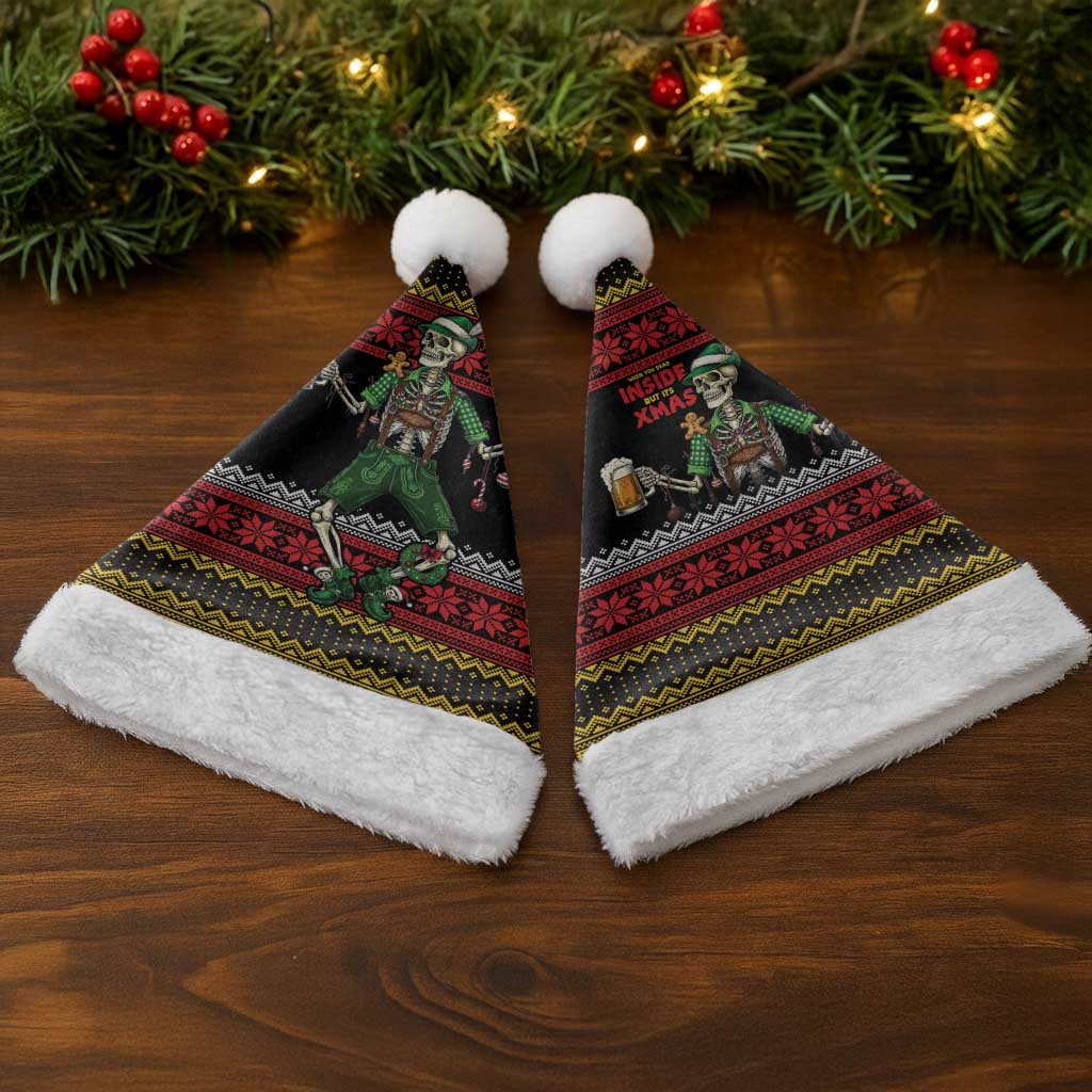 Lederhosen Skeleton Dance Christmas Santa Hat Bavarian Gothic Christmas - Wonder Print Shop
