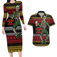Lederhosen Skeleton Dance Couples Matching Long Sleeve Bodycon Dress and Hawaiian Shirt Bavarian Gothic Christmas - Wonder Print Shop