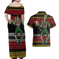 Lederhosen Skeleton Dance Couples Matching Off Shoulder Maxi Dress and Hawaiian Shirt Bavarian Gothic Christmas - Wonder Print Shop