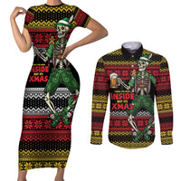 Lederhosen Skeleton Dance Couples Matching Short Sleeve Bodycon Dress and Long Sleeve Button Shirt Bavarian Gothic Christmas - Wonder Print Shop