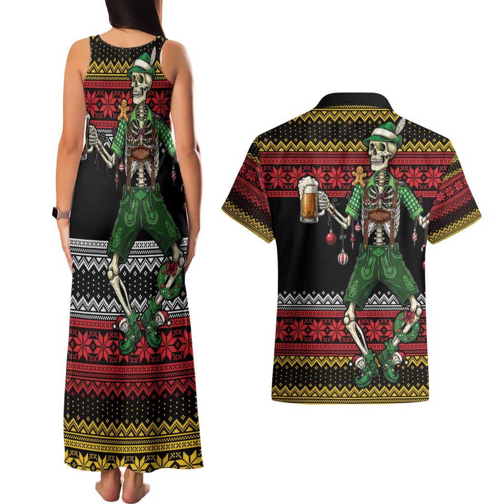 Lederhosen Skeleton Dance Couples Matching Tank Maxi Dress and Hawaiian Shirt Bavarian Gothic Christmas - Wonder Print Shop