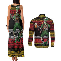 Lederhosen Skeleton Dance Couples Matching Tank Maxi Dress and Long Sleeve Button Shirt Bavarian Gothic Christmas - Wonder Print Shop