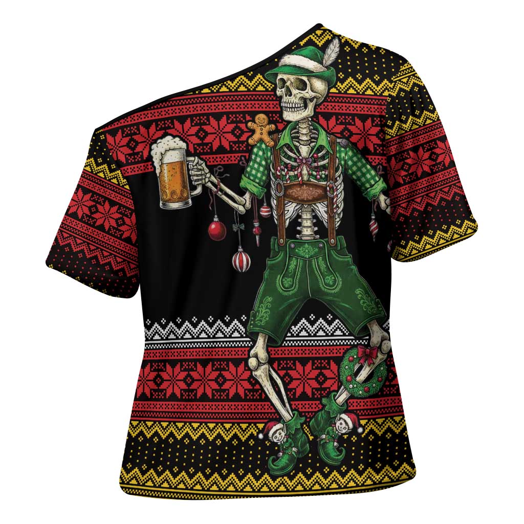 Lederhosen Skeleton Dance Cross Shoulder Shirt Bavarian Gothic Christmas - Wonder Print Shop