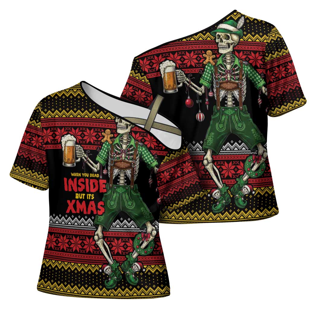Lederhosen Skeleton Dance Cross Shoulder Shirt Bavarian Gothic Christmas - Wonder Print Shop