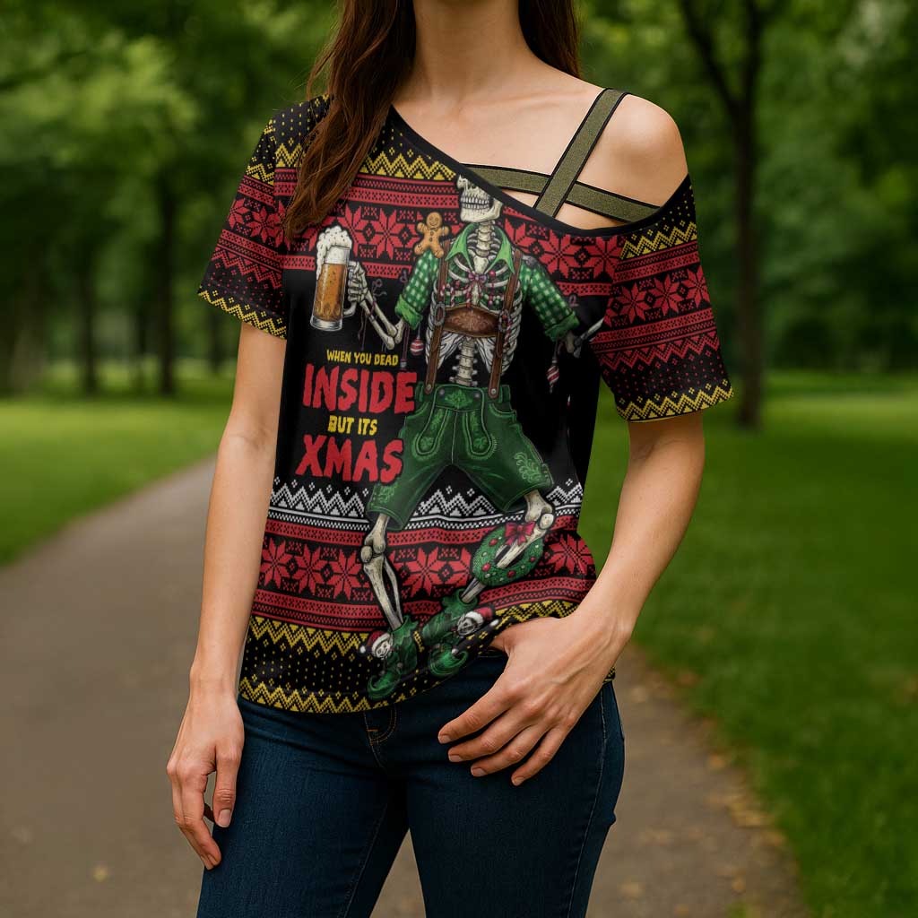 Lederhosen Skeleton Dance Cross Shoulder Shirt Bavarian Gothic Christmas - Wonder Print Shop