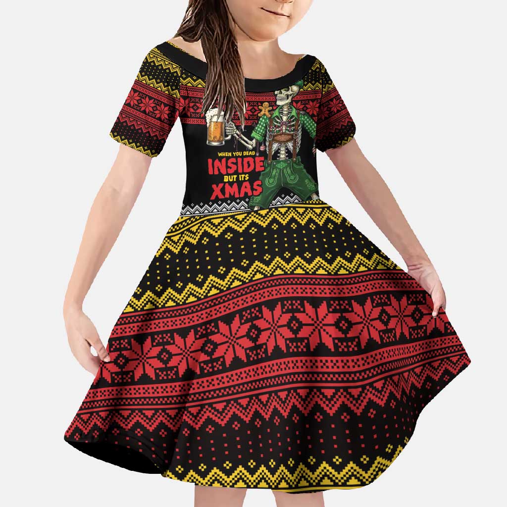 Lederhosen Skeleton Dance Family Matching Long Sleeve Bodycon Dress and Hawaiian Shirt Bavarian Gothic Christmas - Wonder Print Shop