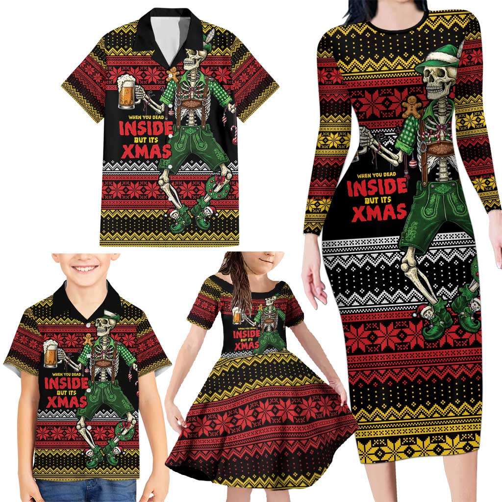 Lederhosen Skeleton Dance Family Matching Long Sleeve Bodycon Dress and Hawaiian Shirt Bavarian Gothic Christmas - Wonder Print Shop