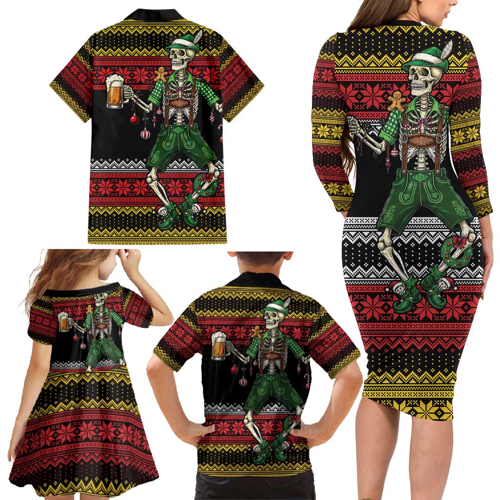 Lederhosen Skeleton Dance Family Matching Long Sleeve Bodycon Dress and Hawaiian Shirt Bavarian Gothic Christmas - Wonder Print Shop