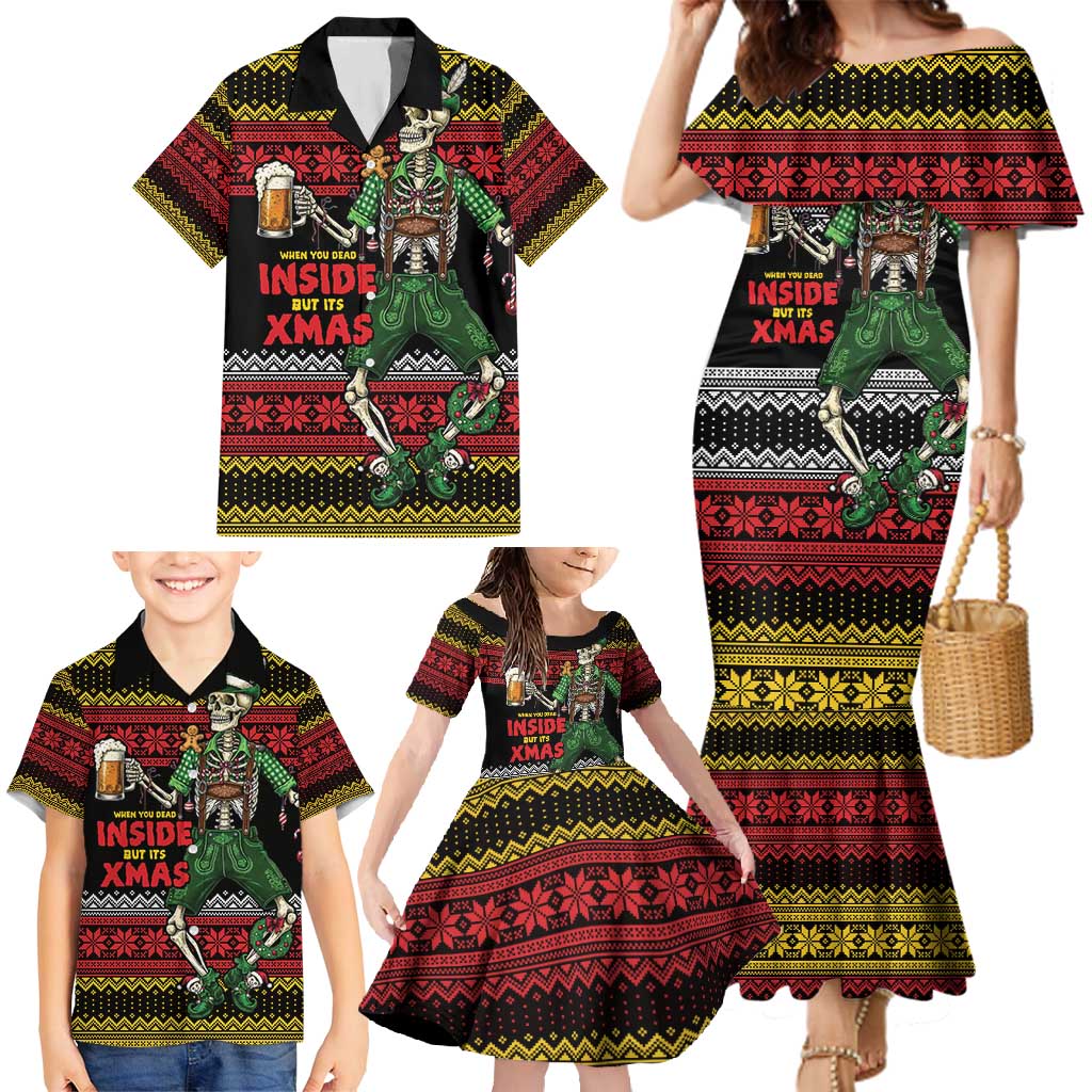 Lederhosen Skeleton Dance Family Matching Mermaid Dress and Hawaiian Shirt Bavarian Gothic Christmas - Wonder Print Shop