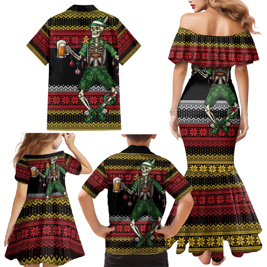 Lederhosen Skeleton Dance Family Matching Mermaid Dress and Hawaiian Shirt Bavarian Gothic Christmas - Wonder Print Shop