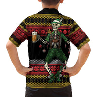 Lederhosen Skeleton Dance Family Matching Off The Shoulder Long Sleeve Dress and Hawaiian Shirt Bavarian Gothic Christmas - Wonder Print Shop