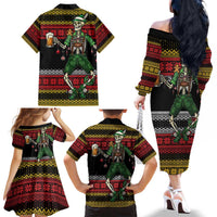 Lederhosen Skeleton Dance Family Matching Off The Shoulder Long Sleeve Dress and Hawaiian Shirt Bavarian Gothic Christmas - Wonder Print Shop