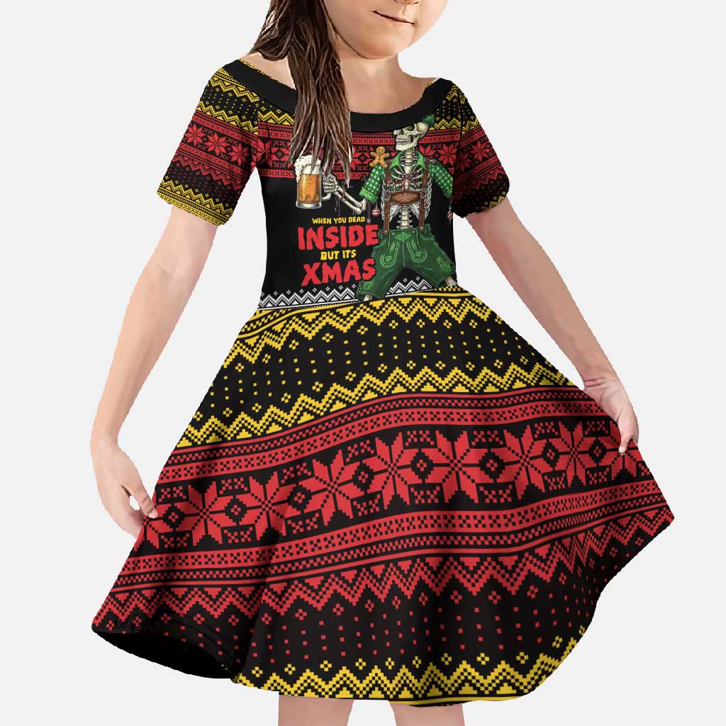 Lederhosen Skeleton Dance Family Matching Off Shoulder Maxi Dress and Hawaiian Shirt Bavarian Gothic Christmas - Wonder Print Shop