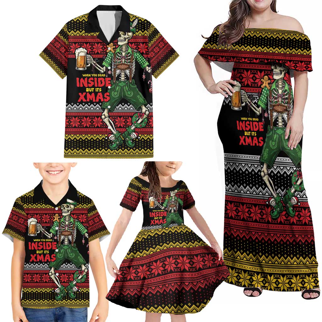 Lederhosen Skeleton Dance Family Matching Off Shoulder Maxi Dress and Hawaiian Shirt Bavarian Gothic Christmas - Wonder Print Shop