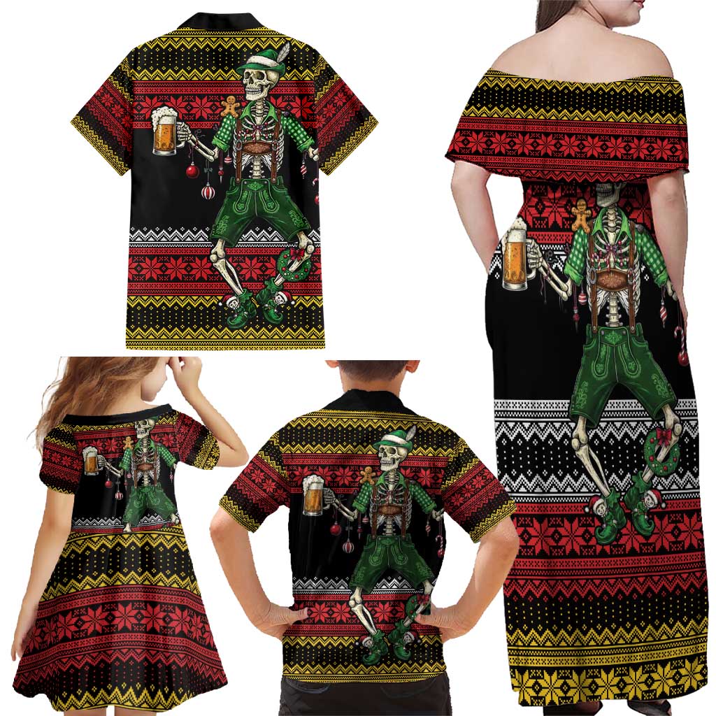 Lederhosen Skeleton Dance Family Matching Off Shoulder Maxi Dress and Hawaiian Shirt Bavarian Gothic Christmas - Wonder Print Shop