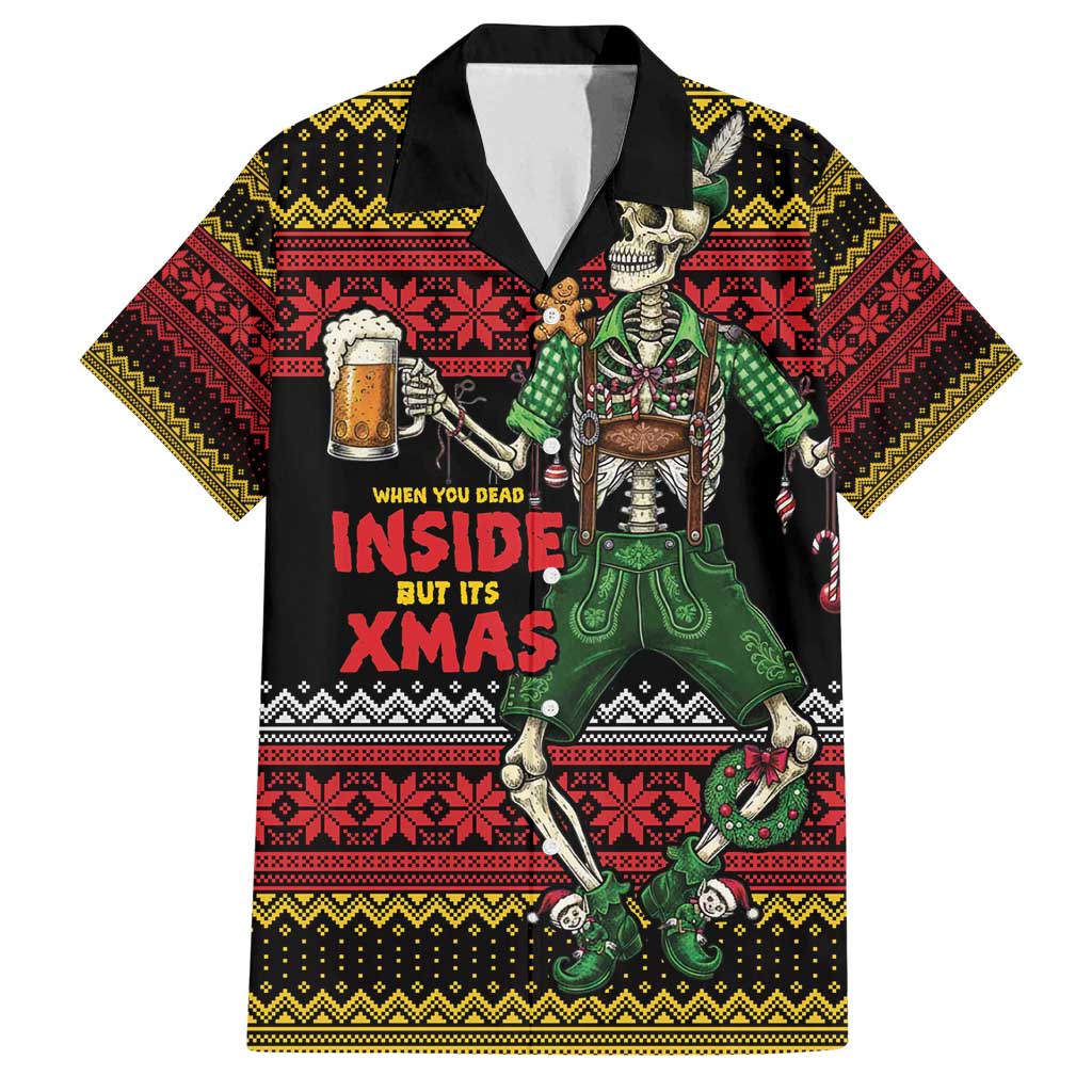 Lederhosen Skeleton Dance Family Matching Off Shoulder Maxi Dress and Hawaiian Shirt Bavarian Gothic Christmas - Wonder Print Shop