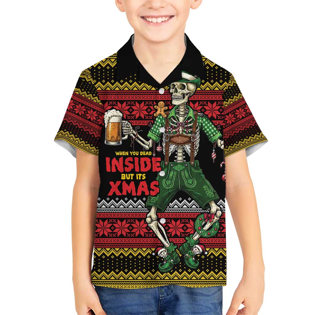 Lederhosen Skeleton Dance Family Matching Off Shoulder Maxi Dress and Hawaiian Shirt Bavarian Gothic Christmas - Wonder Print Shop