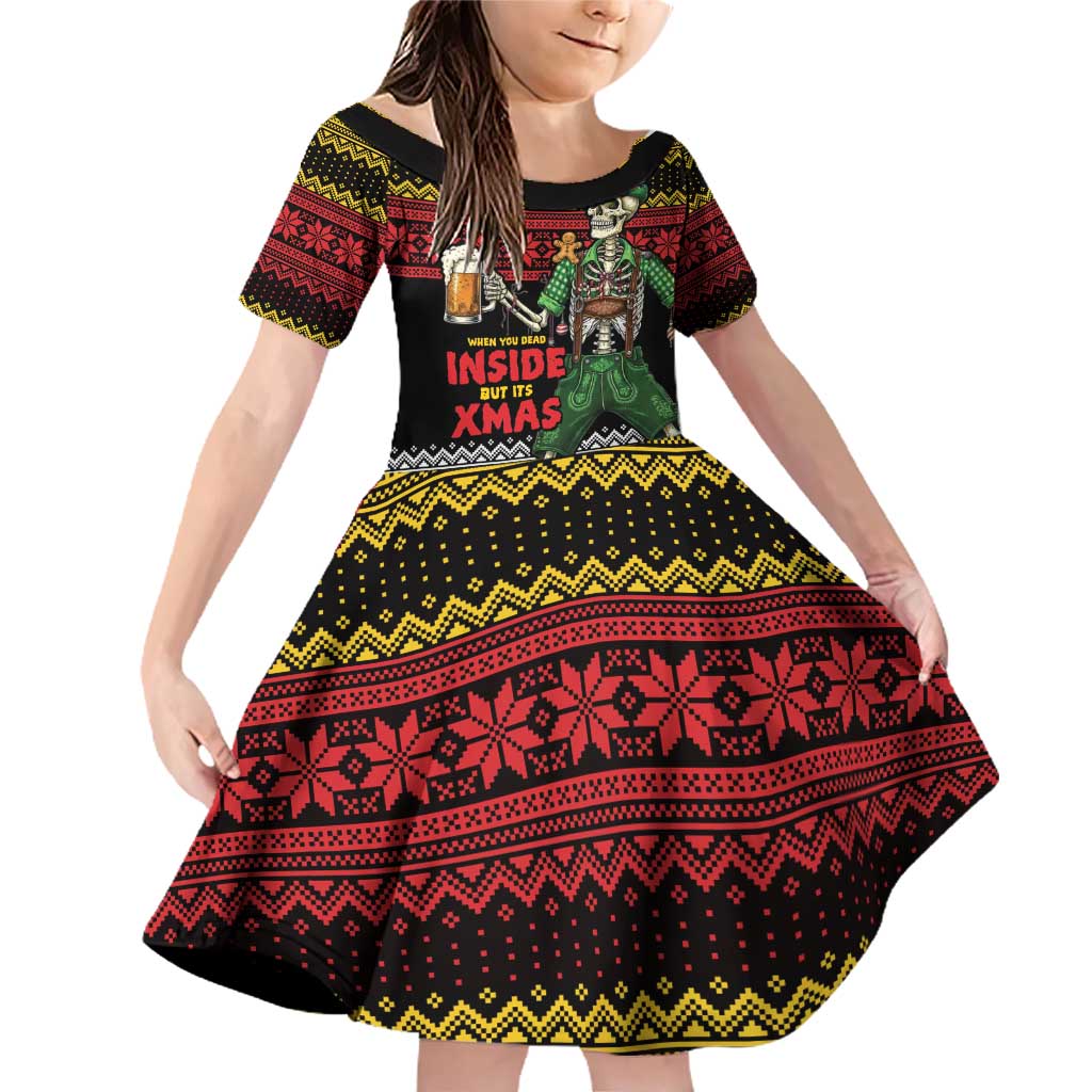 Lederhosen Skeleton Dance Family Matching Off Shoulder Short Dress and Hawaiian Shirt Bavarian Gothic Christmas - Wonder Print Shop