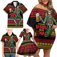 Lederhosen Skeleton Dance Family Matching Off Shoulder Short Dress and Hawaiian Shirt Bavarian Gothic Christmas - Wonder Print Shop