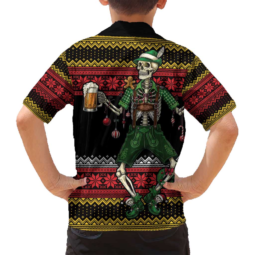 Lederhosen Skeleton Dance Family Matching Puletasi and Hawaiian Shirt Bavarian Gothic Christmas - Wonder Print Shop