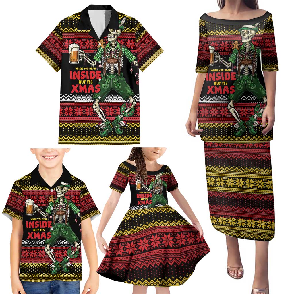 Lederhosen Skeleton Dance Family Matching Puletasi and Hawaiian Shirt Bavarian Gothic Christmas - Wonder Print Shop