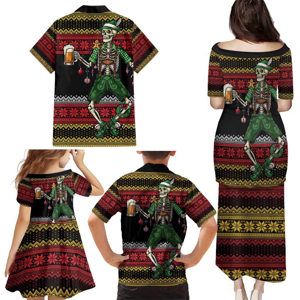 Lederhosen Skeleton Dance Family Matching Puletasi and Hawaiian Shirt Bavarian Gothic Christmas - Wonder Print Shop