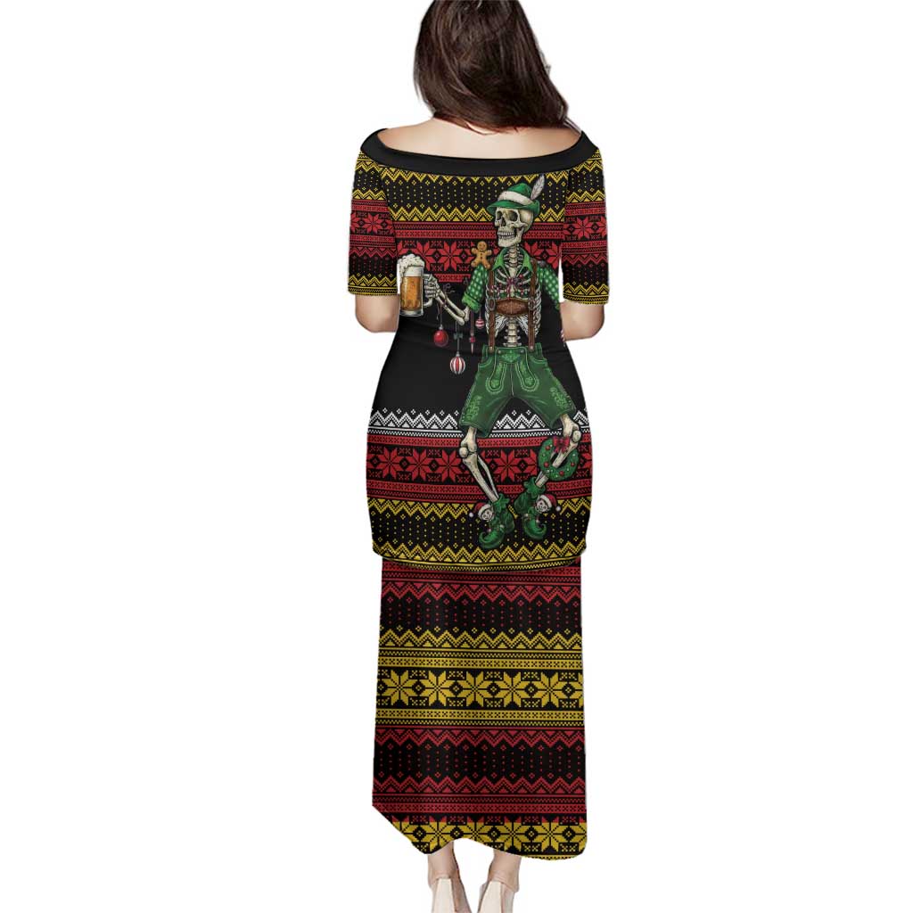 Lederhosen Skeleton Dance Family Matching Puletasi and Hawaiian Shirt Bavarian Gothic Christmas - Wonder Print Shop