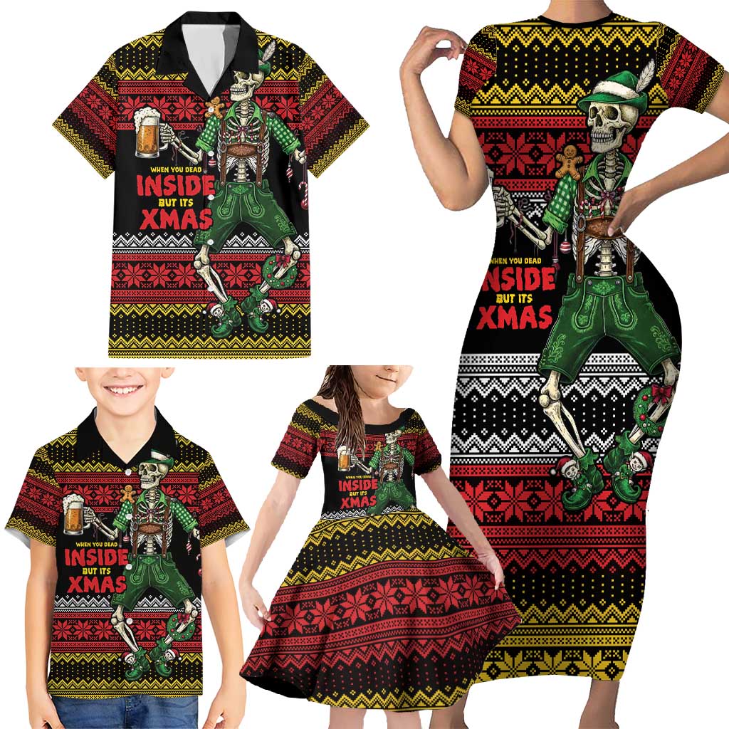 Lederhosen Skeleton Dance Family Matching Short Sleeve Bodycon Dress and Hawaiian Shirt Bavarian Gothic Christmas - Wonder Print Shop